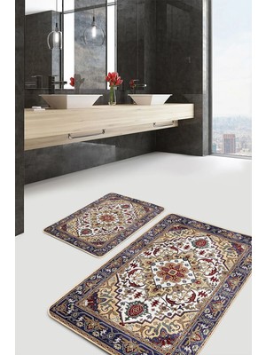 Rem Home Remhome Antika Zeminde Hereke Motifli Dokuma Halı Avangarde Etnik Motifler 2'li Banyo & Mutfak Paspas Takımı Takım Banyo Paspası