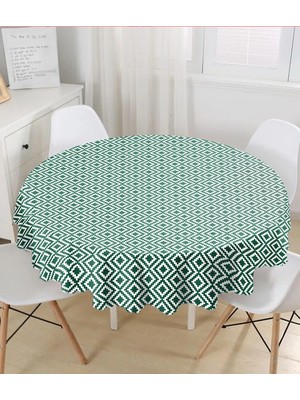 Rem Home Remhome Yeşil Geometrik Çizimli Dijital Baskılı Yuvarlak Masa Örtüsü - Çap 140CM 140 x 140 cm