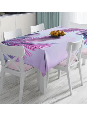 Rem Home Remhome Toz Mavisi Zeminli Tropik Yapraklı Özel Tasarım Moderen Dijital Baskılı Masa Örtüsü 90 x 90 cm