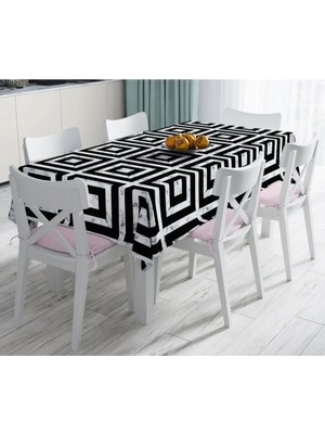 Rem Home Remhome Mermer Zeminli Siyah Geometrik Desenli Modern Leke Tutmaz Masa ÖRTÜSÜ-120X140 cm 90 x 90 cm