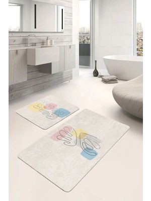 Rem Home Remhome Onedraw Motifli Dijital Baskılı Özel Tasarım 2'li Kaymaz Tabanlı Banyo & Mutfak Paspas Takımı Takım Banyo Paspası