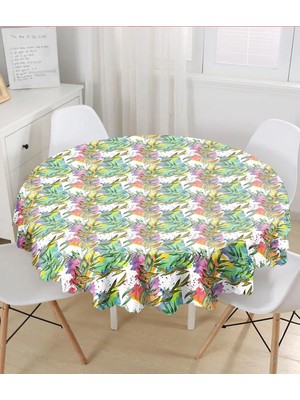 Rem Home Remhome Beyaz Zemin Üzerinde Renkli Soyut Desenli Yuvarlak Masa Örtüsü - Çap 140CM 140 x 140 cm