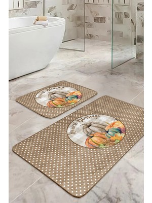 Rem Home Remhome Kabak Temalı Puantiyeli 2'li Mutfak Paspas Takımı & Banyo Paspas Takımı Takım Banyo Paspası