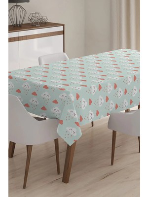 Rem Home Remhome Modern Bulut Dijital Baskılı 3D Masa Örtüsü - 120 x 140 cm