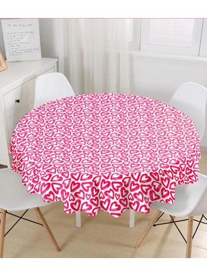 Rem Home Remhome Modern Çizimli Kalpler Tasarımlı Dijital Baskılı Yuvarlak Masa Örtüsü Çap 140CM 140 x 140 cm
