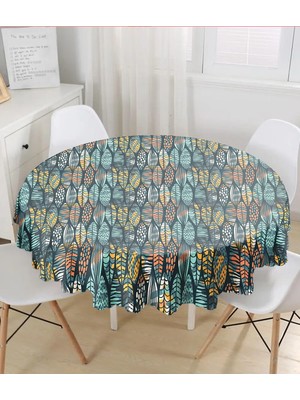 Rem Home Remhome Renkli Tropik Yaprak Özel Tasarımlı Yuvarlak Masa Örtüsü - Çap 140 cm 140 x 140 cm