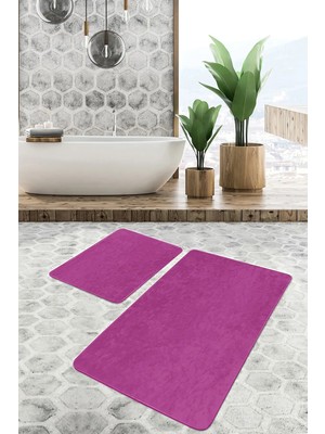 Rem Home Remhome 2'li Set Düz Renk Mor 2'li Banyo & Mutfak Paspas Takımı Takım Banyo Paspası