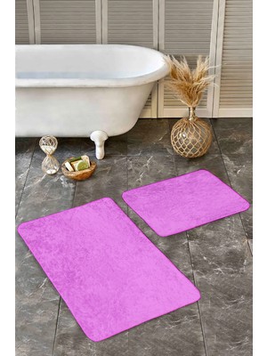 Rem Home Remhome 2'li Set Düz Renk Açık Pembe 2'li Banyo & Mutfak Paspas Takımı Takım Banyo Paspası