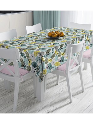 Rem Home Remhome Beyaz Zemin Üzerinde Yaprak Desenli Dijital Baskılı Masa Örtüsü 90 x 90 cm