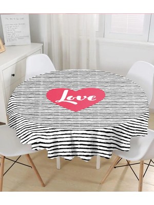 Rem Home Remhome Sevgililer Günü Temalı Özel Tasarım Dijital Baskılı Modern Yuvarlak Masa Örtüsü Çap 140 cm 140 x 140 cm