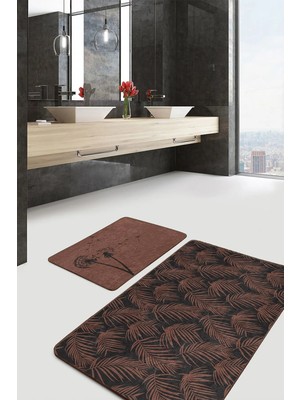 Rem Home Remhome Siyah Kahve Ince Tüyler 2'li Mutfak Paspas Seti & Banyo Halı Takımı Takım Banyo Paspası