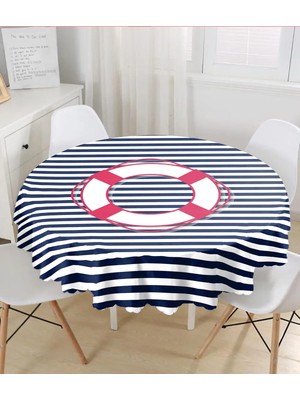 Rem Home Remhome Beyaz Zeminde Renkli Geometrik Çizimli Dijital Baskılı Modern Yuvarlak Masa Örtüsü - Çap 140CM 140 x 140 cm