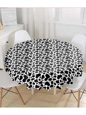 Rem Home Remhome Beyaz Zeminli Siyah Puantiye Desenli Dijital Baskılı Modern Yuvarlak Masa Örtüsü  Çap 140CM 140 x 140 cm