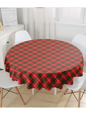 Rem Home Remhome Kırmızı Zeminde Siyah Edkose Desenli Yuvarlak Masa Örtüsü - Çap 140CM 140 x 140 cm