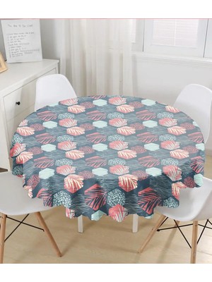 Rem Home Remhome Renkli Zemin Üzerinde Yaprak Motifli Dijital Baskılı Modern Yuvarlak Masa Örtüsü - Çap 140CM 140 x 140 cm