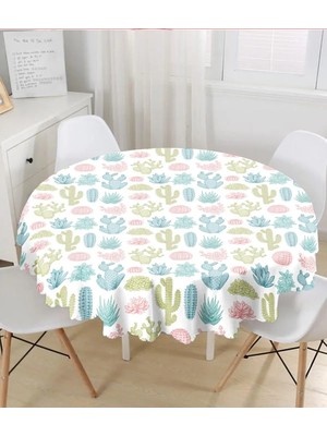 Rem Home Remhome Kaktüs Desenli Renkli Modern Yuvarlak Masa Örtüsü Çap 140CM 140 x 140 cm