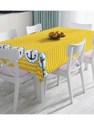 Rem Home Remhome Sarı Zemin Üzerinde Çapa Çizimli Dijital Baskılı Masa Örtüsü 90 x 90 cm