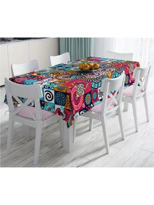Rem Home Remhome Mozaik Desenli Özel Tasarım Leke Tutmaz Masa ÖRTÜSÜ-120X140 cm
