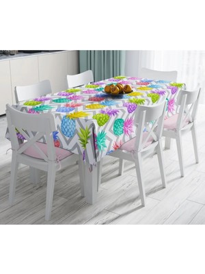 Rem Home Remhome Gri Zigzag Desenli Ananaslar Modern Leke Tutmaz Masa ÖRTÜSÜ-120X140 cm 90 x 90 cm