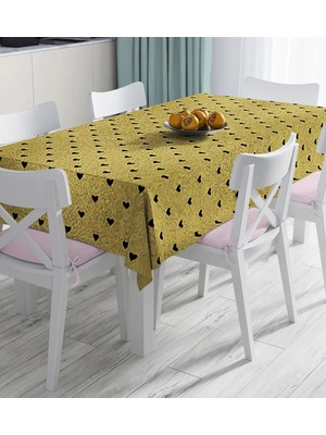 Rem Home Remhome Gold Zeminde Beyaz Ok Motifli Dijital Baskılı Masa Örtüsü 90 x 90 cm