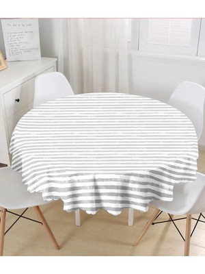 Rem Home Remhome Gri Çizgili Motifli Modern Yuvarlak Masa Örtüsü Çap 140 cm 140 x 140 cm
