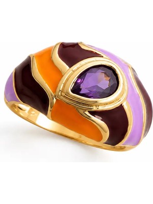 Lovecharm Aurelia Mor Turuncu Bordo Renk Geçişli Gold Statement Yüzük ✨