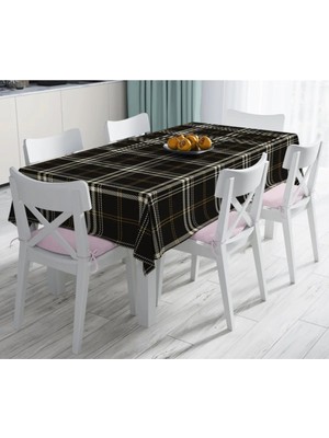 Rem Home Remhome Siyah Zeminli Ekose Desenli Dijital Baskılı Dekoratif Leke Tutmaz Masa ÖRTÜSÜ-120X140 cm 90 x 90 cm
