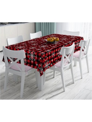 Rem Home Remhome Siyah Beyaz Ekose Desenli Altın Yaldızlı Dekoratif Masa ÖRTÜSÜ-120X140 cm