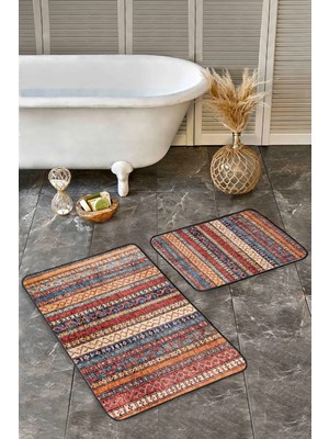 Rem Home Remhome 2'li Set Etnik Zeminde Hereke Motifli Geleneksel Etnik Motifler Vintage 2'li Banyo Paspas Takımı Takım Banyo Paspası