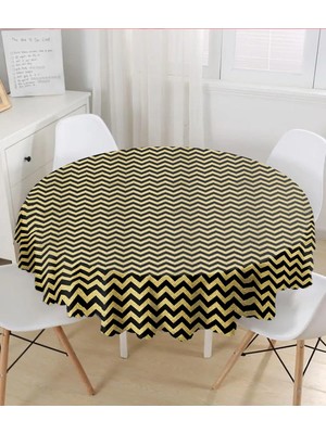 Rem Home Remhome Siyah Zeminde Gold Kalp Desenli Dijital Baskılı Modern Yuvarlak Masa Örtüsü Çap 140 cm 140 x 140 cm