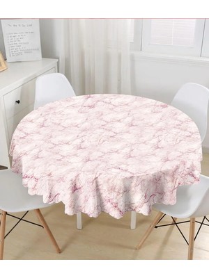 Rem Home Remhome Modern Mermer Görünümlü Dijital Baskılı Yuvarlak Masa Örtüsü - Çap 140CM 140 x 140 cm