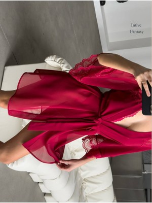 Intive Lingerie Intive Premium Transparan Tülden Dantel Detaylı Kuşaklı Mini Babydol Gecelik 2'li Takım