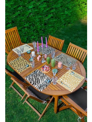 Rem Home Remhome 6'lı Renkli Zebra Desen Tasarımlı Amerikan Servis Seti