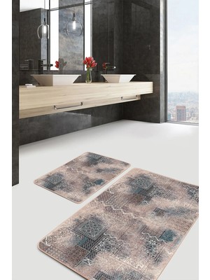 Rem Home Remhome Eskitme Zeminde Etnik Motifli Eskitme Motifli Etnik Motifler 2'li Banyo & Mutfak Paspas Takımı Takım Banyo Paspası