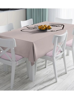 Rem Home Remhome Renkli Zemin Üzerinde Onedraw Çizimli Bayan Silüeti Dijital Baskılı Masa Örtüsü 90 x 90 cm