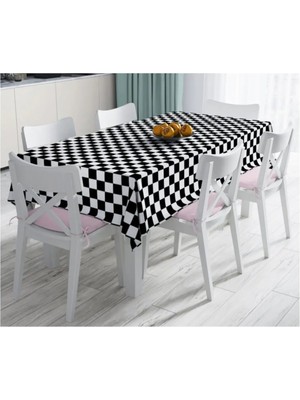Rem Home Remhome Siyah Beyaz Ekose Desenli Dekoratif Leke Tutmaz Masa ÖRTÜSÜ-120X140 cm