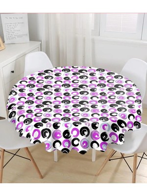 Rem Home Remhome Beyaz Zeminli Renkli Yuvarlak Desenli Dijital Baskılı Modern Yuvarlak Masa Örtüsü - Çap 140CM 140 x 140 cm