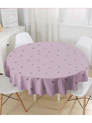 Rem Home Remhome Mor Zemin Kalp Motifli Dijital Baskılı Modern Yuvarlak Masa Örtüsü - Çap 140CM 140 x 140 cm