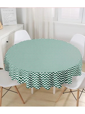 Rem Home Remhome Yeşil Zizag Tasarımlı Dijital Baskılı Modern Yuvarlak Masa Örtüsü Çap 140 cm 140 x 140 cm