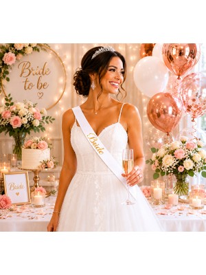Dodomar Bride Yazılı Beyaz Altın Yaldızlı Gelin Kuşağı Bekarlığa Veda Parti Süsü