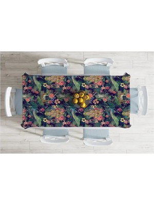 Rem Home Remhome Lacivert Zeminli Amazon Ormanları Temalı Modern Leke Tutmaz Masa ÖRTÜSÜ-120X140 cm