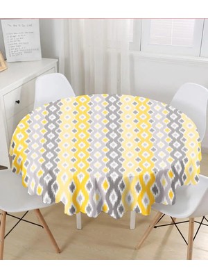 Rem Home Remhome Sarı Gri Zigzag Desenli Modern Tasarımlı Yuvarlak Masa Örtüsü Çap 140 cm 140 x 140 cm