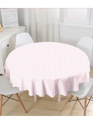 Rem Home Remhome Özel Tasarım Pembe Ikat Desenli Dijital Baskılı Yuvarlak Masa Örtüsü - Çap 140CM 140 x 140 cm