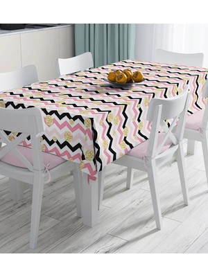 Rem Home Remhome Beyaz Zemin Üzerinde Renkli Geometrik Zigzag Desenli Dijital Baskılı Masa Örtüsü 90 x 90 cm