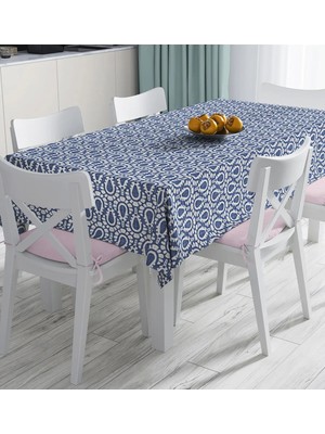 Rem Home Remhome Lacivert Kot Zeminde Soyut Çizimler Baskılı Dijital Baskılı Masa Örtüsü 90 x 90 cm