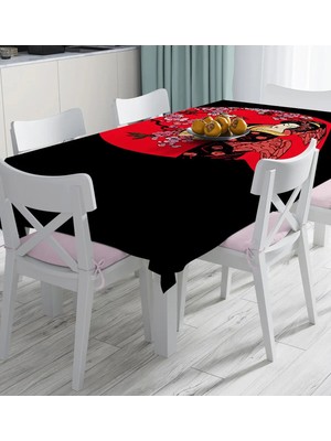 Rem Home Remhome Çiçek Desenli Yelpazeli Japon Kız Motifli Modern Dijital Baskılı Masa Örtüsü 90 x 90 cm