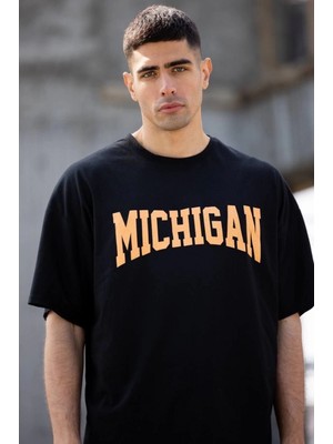 Hace Bazaar Bisiklet Yaka Baskılı Oversize T-Shirt - Siyah -