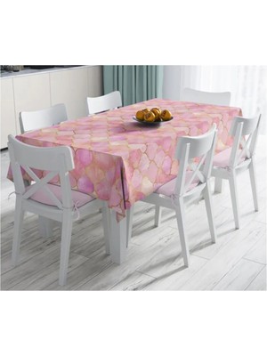 Rem Home Remhome Pudra Zeminli Ogea Desenli Özel Tasarım Modern Leke Tutmaz Masa ÖRTÜSÜ-120X140 cm