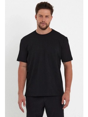 Hace Bazaar Düz Biskilet Yaka Oversize T-Shirt - Siyah -