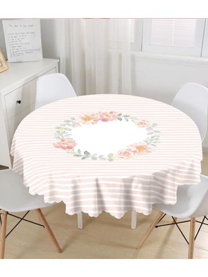 Rem Home Remhome Çiçek Motifli Think Happy Baskılı Yuvarlak Masa Örtüsü - Çap 140CM 140 x 140 cm